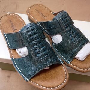 Natural Soul Dark Teal Leather Slides